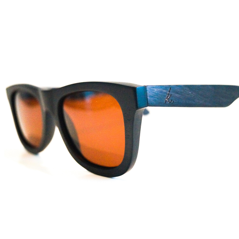 Dark wooden sunglasses with amber colored polarized lenses