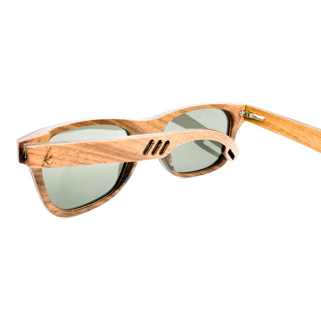 Wooden sunglasses with silver polarized lenses